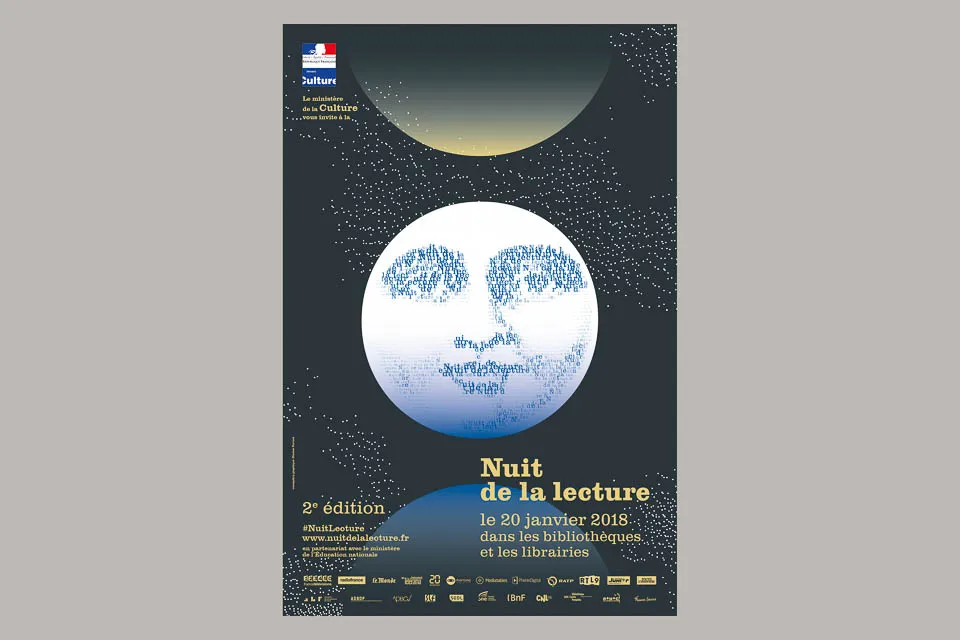 Affiche de la Nuit de la lecture composée autour d’une lune typographique